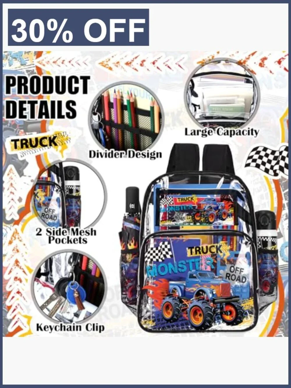 Heavy Duty Clear Backpack Set with Lunch Bag & Pencil Pouch